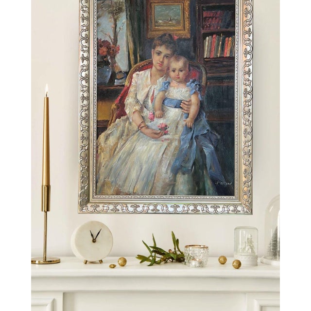 1960s Vintage Oil Painting in Ornate Silver Frame For Sale - Image 5 of 18