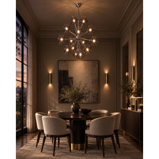 Brown 21st Century Nova Polished Nickel Smoky Murano Sputnik Chandelier by Fabio LTD For Sale - Image 8 of 8