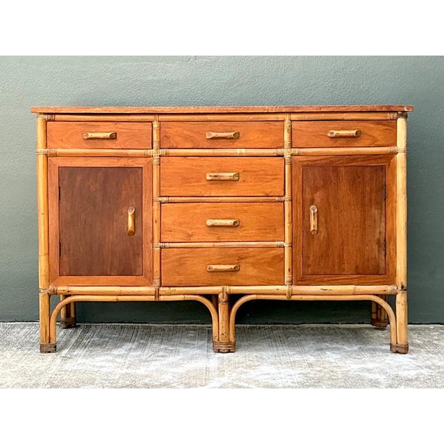 Vintage MCM Bamboo and Wood Credenza For Sale - Image 9 of 12