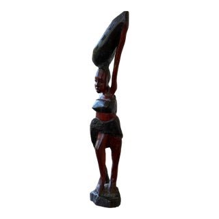Vintage East African Hand-Carved Hardwood Mother & Child Sculpture, 23.75”h For Sale