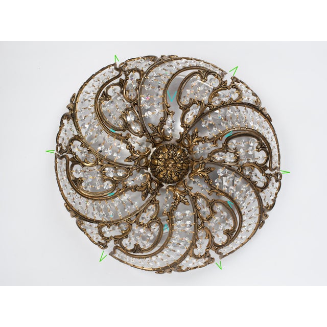 1960s Brass & Crystal Flush Mount Ceiling Light For Sale - Image 13 of 13