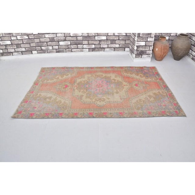 Textile Apricot Colour Oushak Vintage Rug For Sale - Image 7 of 10