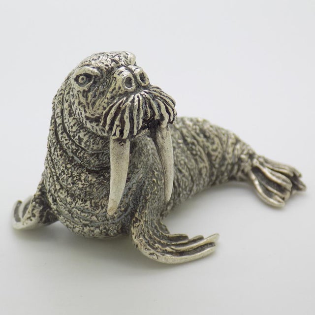 Large Vintage Italian Handmade Silver Walrus Figurine by Mario Cerreti, Tuscany, 1950s For Sale - Image 6 of 15