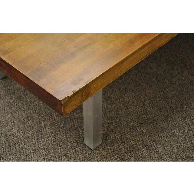 Wood Vintage Industrial Modern Reclaimed Butcher Block Aluminum Base 60" Coffee Table For Sale - Image 7 of 12