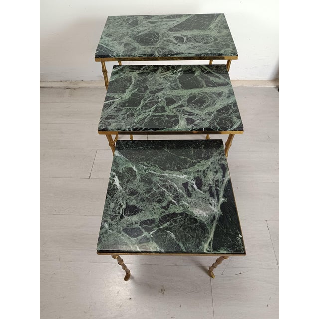 Black Nesting Tables in Bamboo, Bronze, and Marble from Maison Jansen, 1950s, Set of 3 For Sale - Image 8 of 16