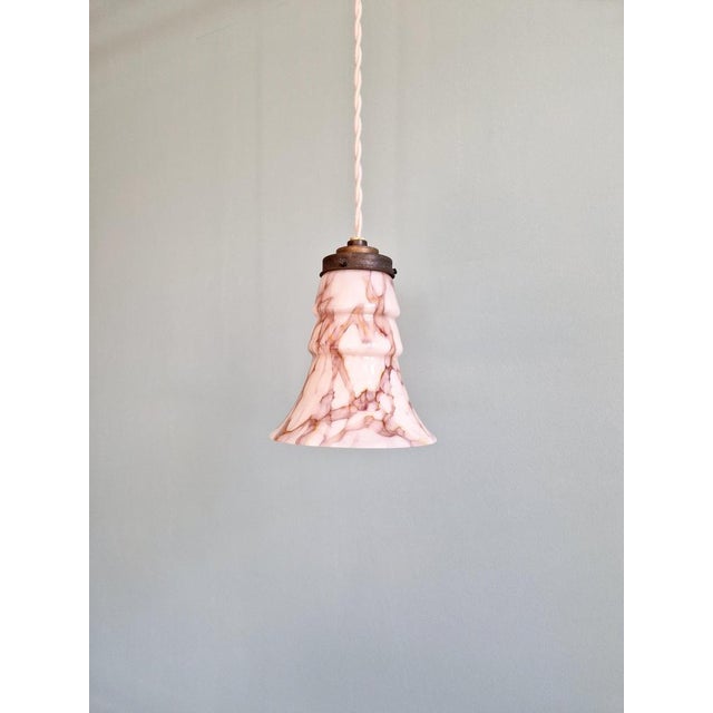 Art Deco Pendant Light in Pink Marbled Opaline from Scailmont, 1920s For Sale - Image 7 of 13