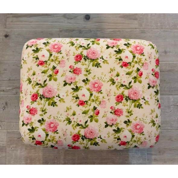 Vintage Louis XV Style Floral Ottoman Footstool – Matches Bergère Chair Set For Sale - Image 4 of 6