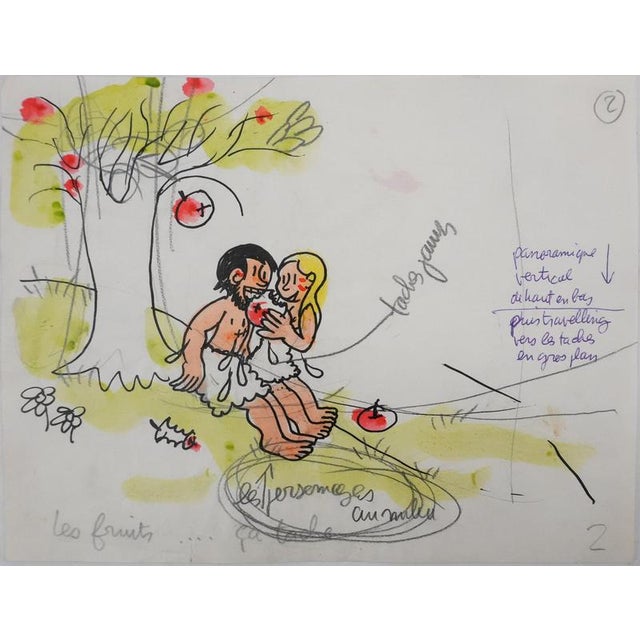 Jean Effel, Teinturier, The Fruits, 1970, Watercolor For Sale - Image 6 of 6