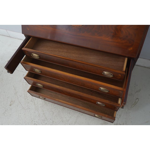 1980s Hepplewhite Style Mahogany Drop Front Secretary Desk For Sale - Image 5 of 18