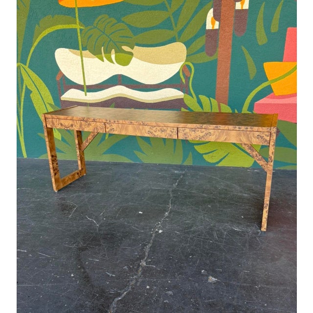 Mid-Century Modern Postmod Faux Burl Console Table For Sale - Image 3 of 9