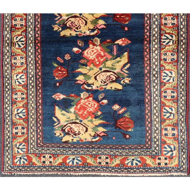 Antique Persian Malayer Rug With Deep Blue Field and Rosette Bouquets 3'3 X 5'0 For Sale - Image 4 of 12