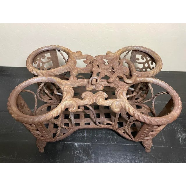 French Country Antique French Country Cast Iron & Wrought Iron Wine Bottle Holder Display Stand For Sale - Image 3 of 12
