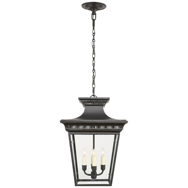 Elsinore Medium Hanging Lantern in Black with Clear Glass Designer: Chapman & Myers Canopy: 6" Round Mounting: Chain Shade...