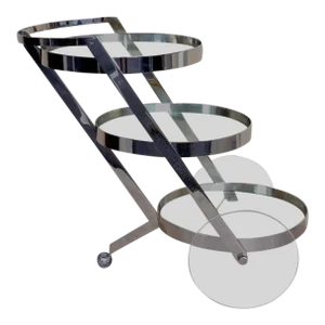 1970s Mid Century Modern Slanted Graduated Chrome Disc Bar Cart