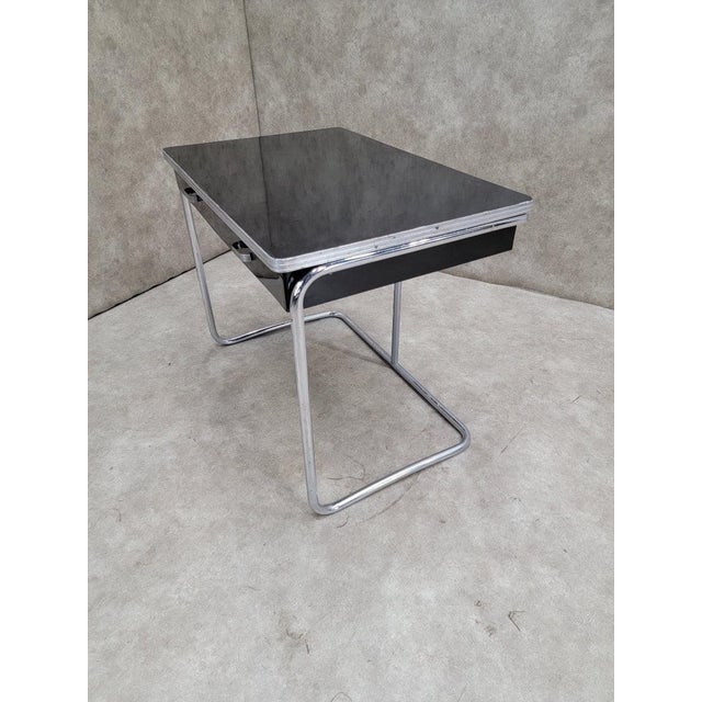 Late 20th Century Art Deco Black Enamel Tubular Framed 2 Drawer Desk For Sale - Image 5 of 11