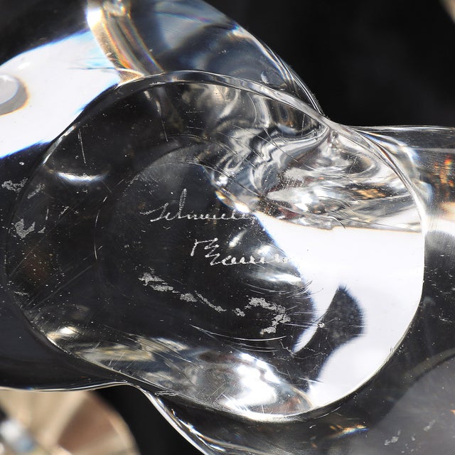 Pair of Mid-Century Amorphic Crystal & Brass 4 Arm Candelabras Signed Schneider For Sale - Image 10 of 12