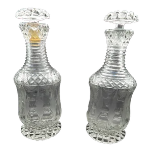 Antique 19th Century Georgian Diamond Cut Glass Wine Spirits Decanters- Set of 2