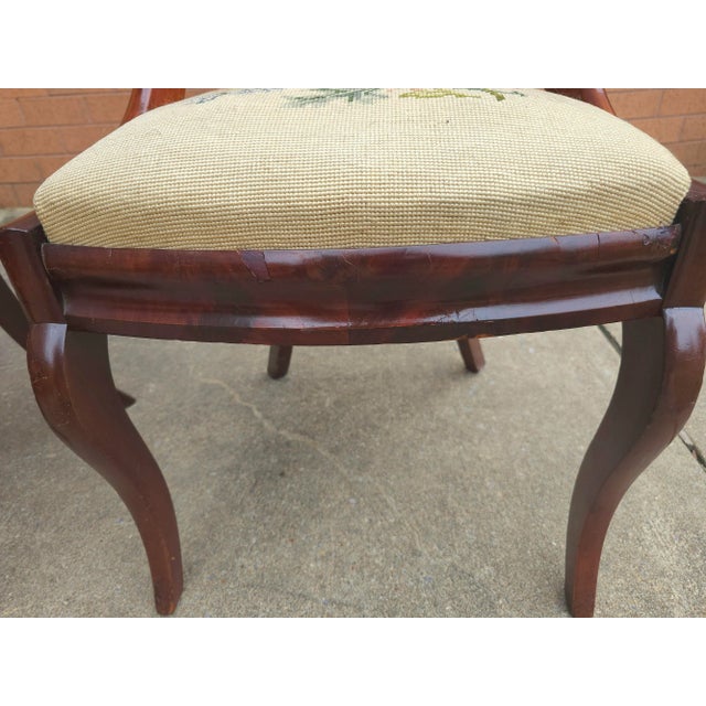 Pair 19th Century American Empire Carved Magogany and Needlepoint Upholstered Chairs For Sale - Image 10 of 11
