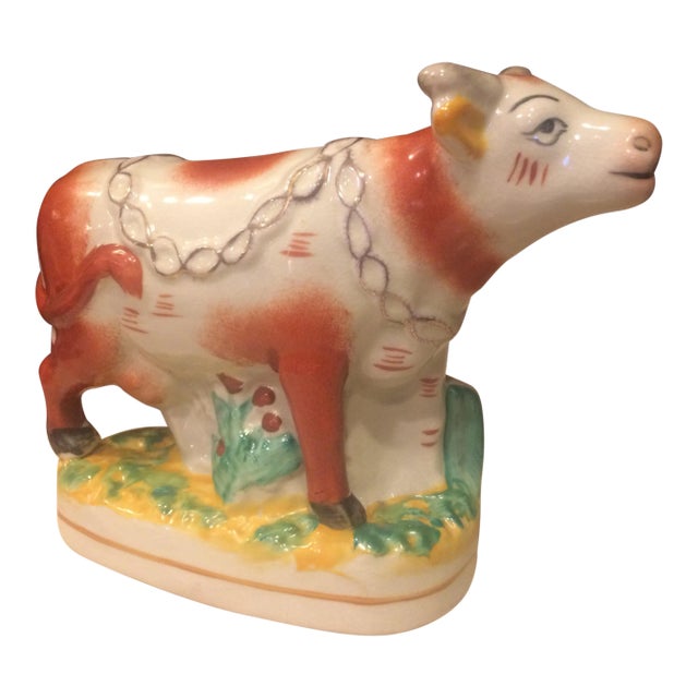 Staffordshire Style Ceramic Cow Figurine For Sale