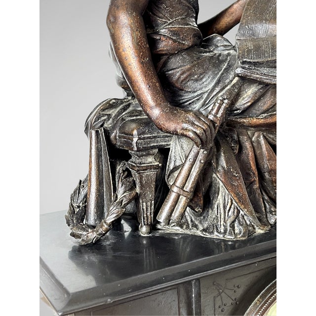Napoleon III Euterpe Mantel Clock in Patinated Spelter by Japy Frères, 19th Century For Sale - Image 11 of 18