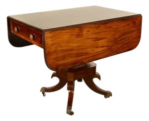 Antique Regency Mahogany Drop Leaf Twin Drawer Pembroke or Library Table 1810