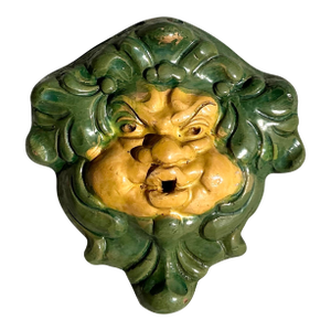 Vintage Regency Glazed Terracotta Face Sculpture