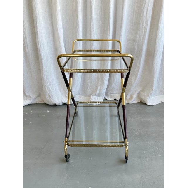 Mid-Century Modern Mid-Century Modern Serving Bar Cart with Brass and Rosewood by Cesare Lacca, Italy, 1950s For Sale - Image 3 of 18