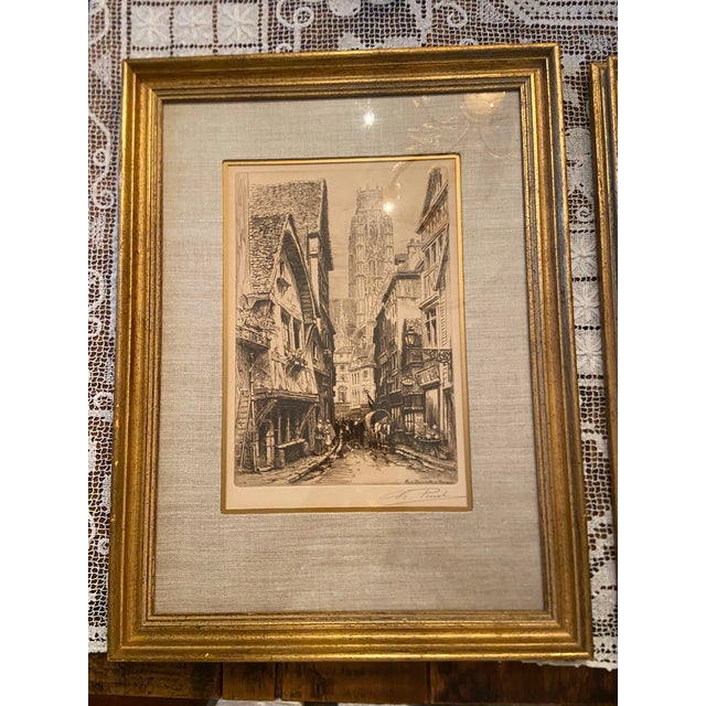 French Early 20th Century Charles Pinet Signed and Framed Etches - a Pair For Sale - Image 3 of 7