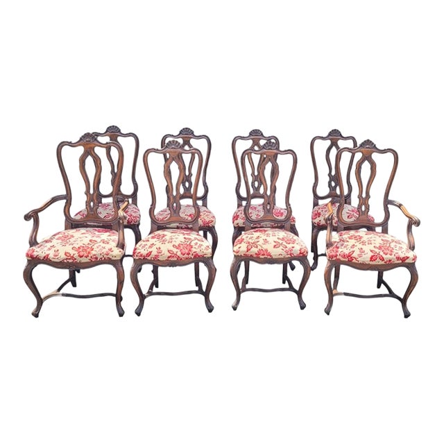 Exquisite Set of 8 Shell Carved 1940s French Dining Chairs For Sale