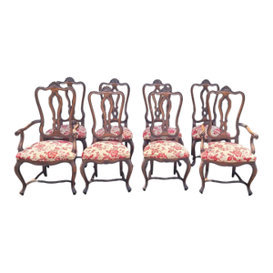 Exquisite Set of 8 Shell Carved 1940s French Dining Chairs