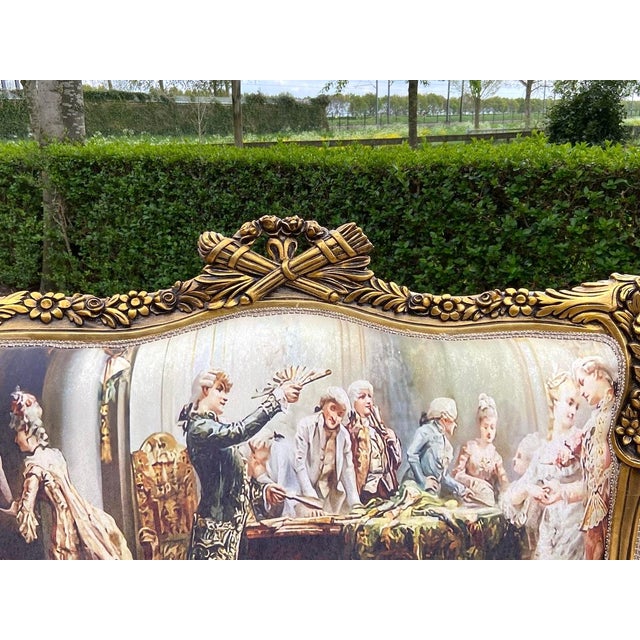 1970s French Louis XVI Tan Velvet Gilt Beech Settee For Sale - Image 11 of 17
