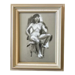 1960’s Original Female Nude Painting Vintage Mid Century Frame