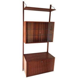 Danish Royal System Teak String Shelf with Showcase and Bar by Poul Cadovius, 1960s, Set of 3 For Sale