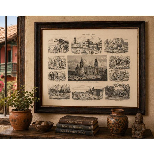 Title: Original Antique Print of Peru, Bolivia & Chile – Lima Cathedral and Views, c.1855 : An original antique wood-...