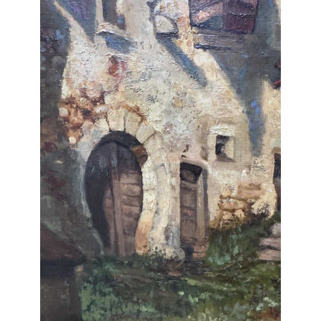 Army Green Large 19th-Century French Village Oil Painting by Jean-Georges Pasquet, After Dameron For Sale - Image 8 of 18