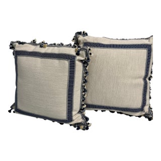 Set of 2 Decorative Pillows With Tassel Border For Sale