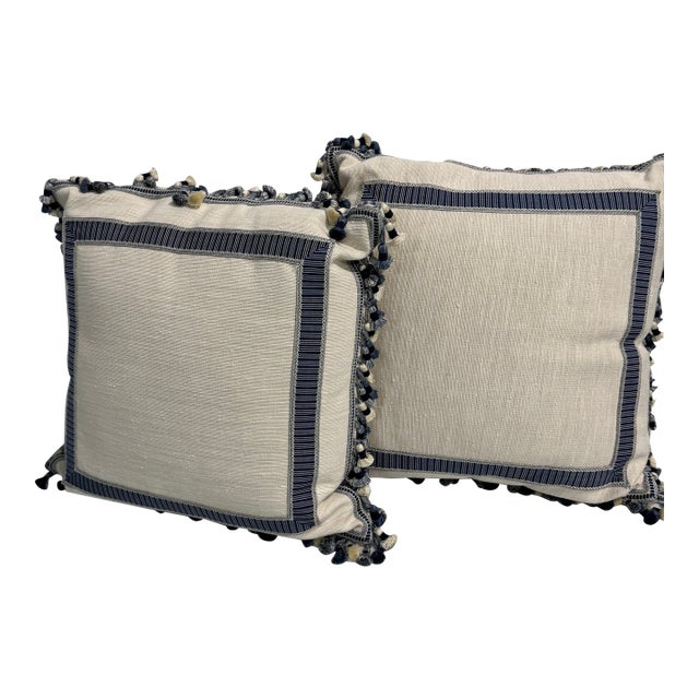 Set of 2 Decorative Pillows With Tassel Border For Sale