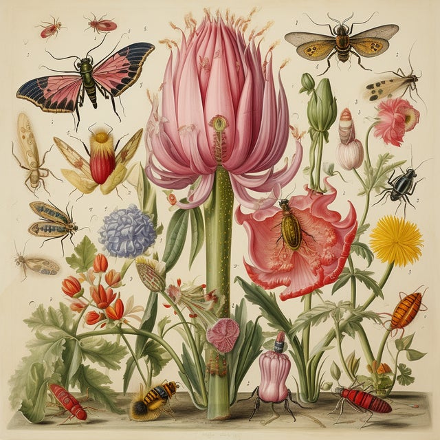 FREE SHIPPING FOR A LIMITED TIME ONLY! 'Insects and Flowers' # 14 - Original Fine Art Print by Diane Grant Studio...