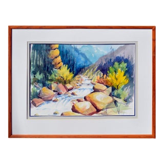 Mountain River Watercolor Landscape by Henry Hank Volle For Sale
