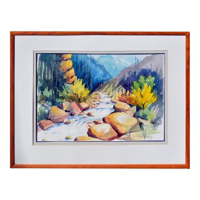 Mountain River Watercolor Landscape by Henry Hank Volle For Sale