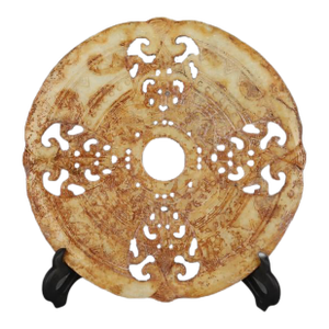 Early 20th Century Chinese Jade Plate Hand Hollow Carved Flower and Bird Pattern Xiuyu Jade Plate
