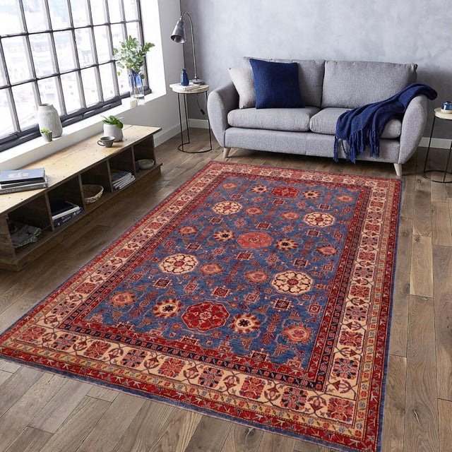 Sky Blue 1990s Rustic Super Kazak Light Blue & Tan Wool Rug - 8'1'' X 10'0'' For Sale - Image 8 of 8