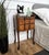 A French pair of bedside tables night stands with two drawers and sliding tray. The top parts are surrounded by a three-...
