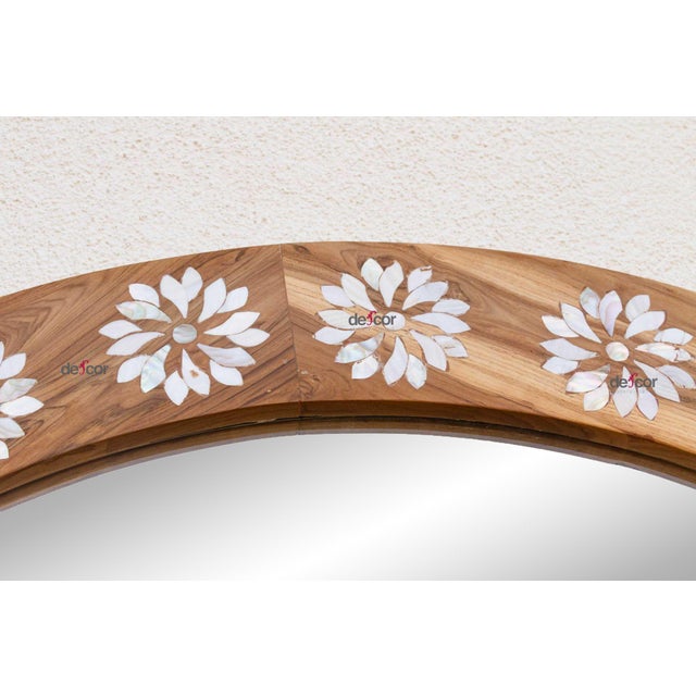Brown Round Mother of Pearl Inlay Mirror For Sale - Image 8 of 9