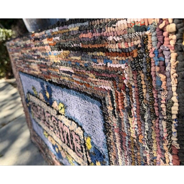 Folk Art 1930s Hand-Hooked Mounted Welcome Rug From Pennsylvania For Sale - Image 3 of 6