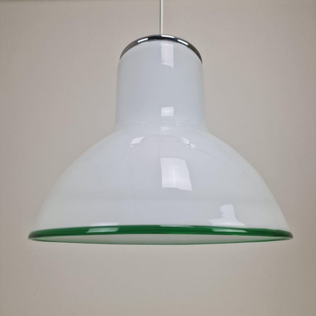 Mid-Century Modern Italian Murano Cased Glass Pendant Light with Green Trim, 1970s For Sale - Image 15 of 15