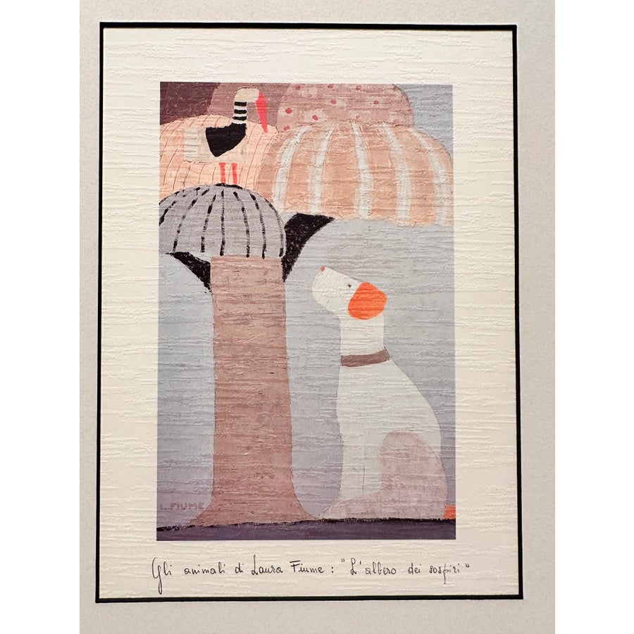 Signed Lithograph Print by Laura Fiume Bird Dog Animal Series Tree