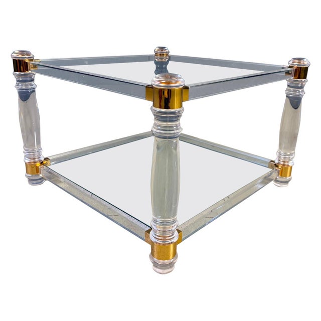 Metal Vintage Acrylic and Brass Coffee Table, 1970s For Sale - Image 7 of 7