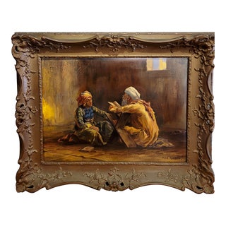 Max Rabes -Old Patriarch Reading the Koran to a Young Man-Orientalist Oil Painting For Sale