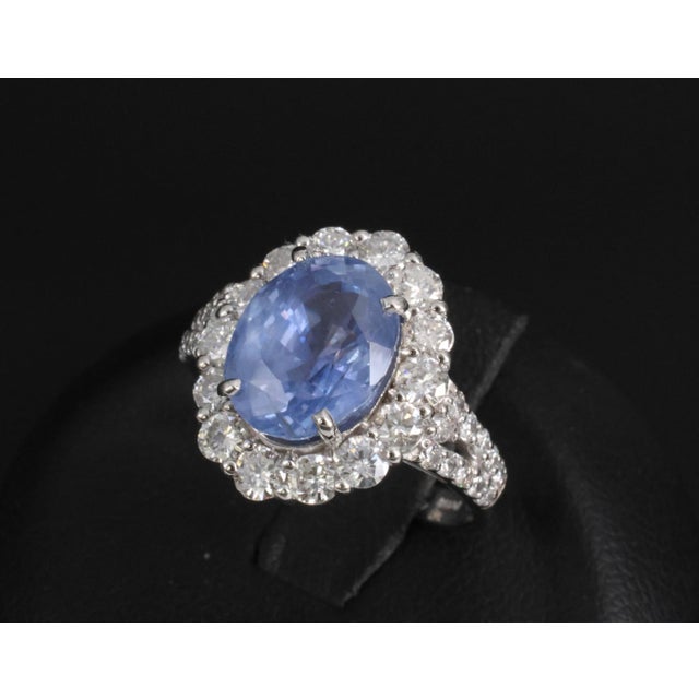 Late 20th Century Late 20th Century 4.71ct Gia Ceylon No Heat Sapphire & 1.32ct Diamond Platinum Ring Size 6.25 For Sale - Image 5 of 15